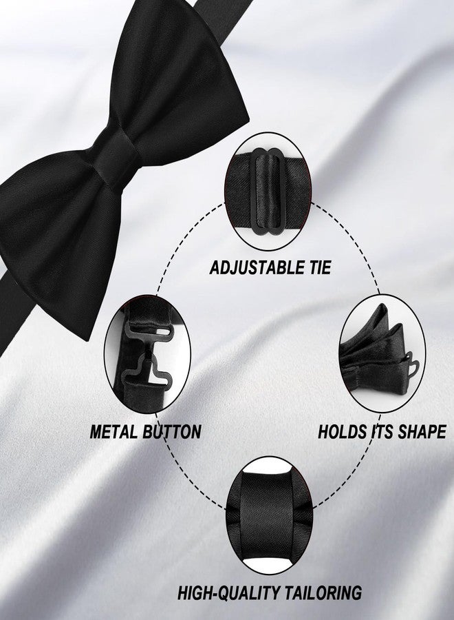WOXVM Men's Bow Ties Solid Color Pre-Tied Bow Tie Satin Formal Tuxedo Bowtie Adjustable Neck Bowtie for Men Wedding Party (Black) - Image 4